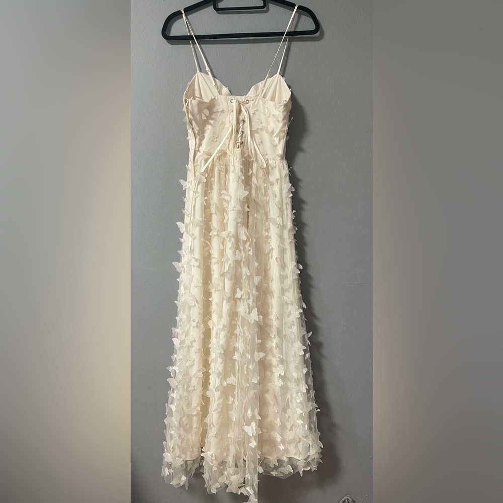 NWT Thirty/Thirty LA Butterfly Mesh Lace Up Midi Dress - Cream. Size Small - Picture 7 of 13